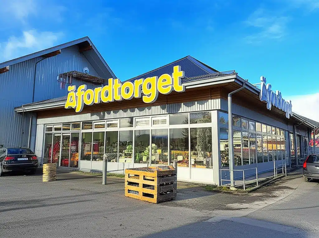 Åfjordtorget 1 Åfjordtorget: Utsikt over markedet og havnen i Åfjord, Norge