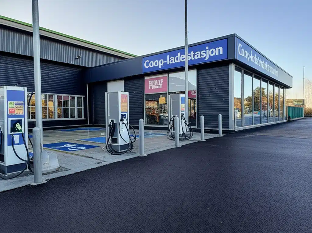 Coop-ladestasjon 1 Coop-ladestasjon: Bilde av ladepunkt for elbiler i Norge