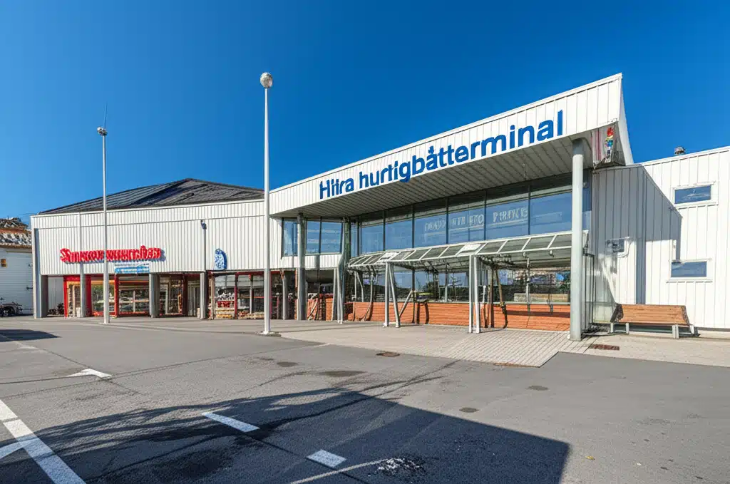 Hitra hurtigbåtterminal 1 Hitra hurtigbåtterminal: Moderinneblikk på havneanlegget
