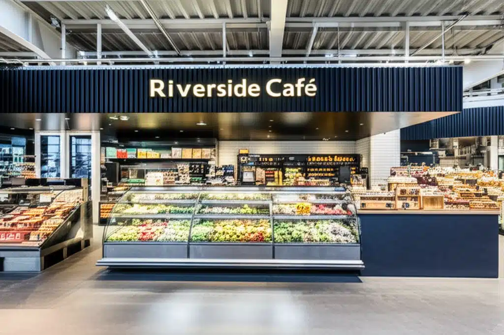 Riverside Café 1 Riverside Café: Koselig kafémiljø ved elva med utsikt