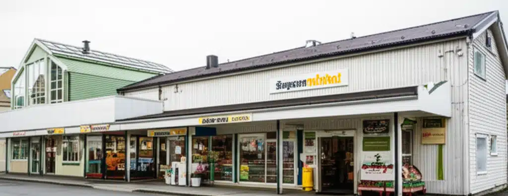 Supermarket og butikker i Skogsvågen sentrum
