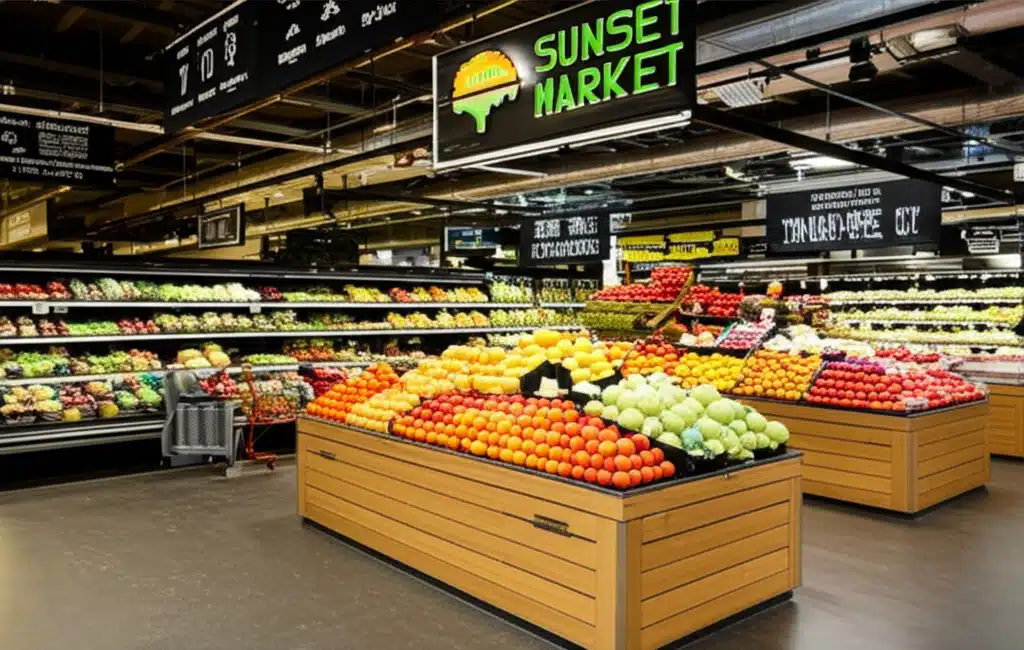 Solnedgang marked: Fargerike bilder av kveldshandel