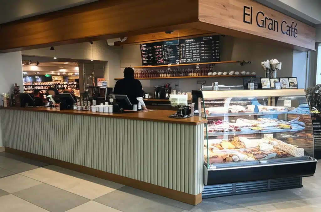 El Gran Café 1 Stort kaffebar interiør med deilige kaker og vennlig betjening