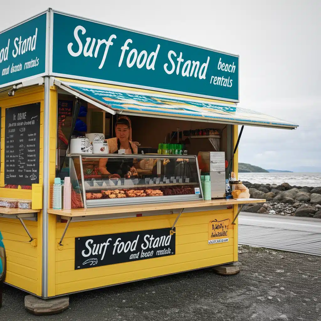 Surf Food Stand and beach rentals 1 Surfmat-boder og strandutleie: nyt mat og moro på stranda